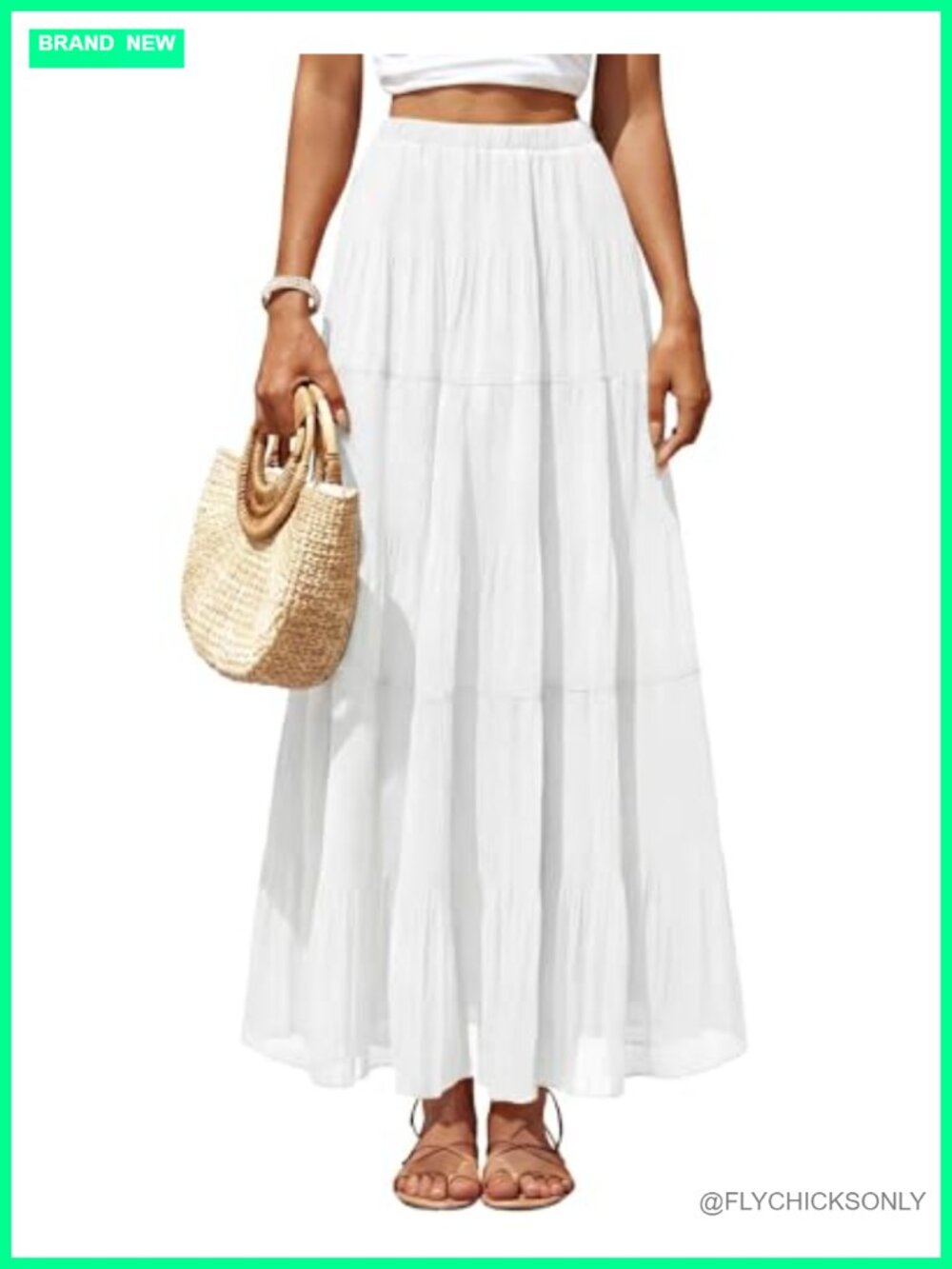 Chiffon Pleated Maxi Skirt with Lining A-Line Flowy White Long Skirt